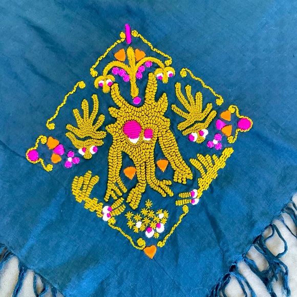 Paschbeck Fummel+Kram beautiful designer blue embroidered heavy cotton scarf. - Picture 3 of 4